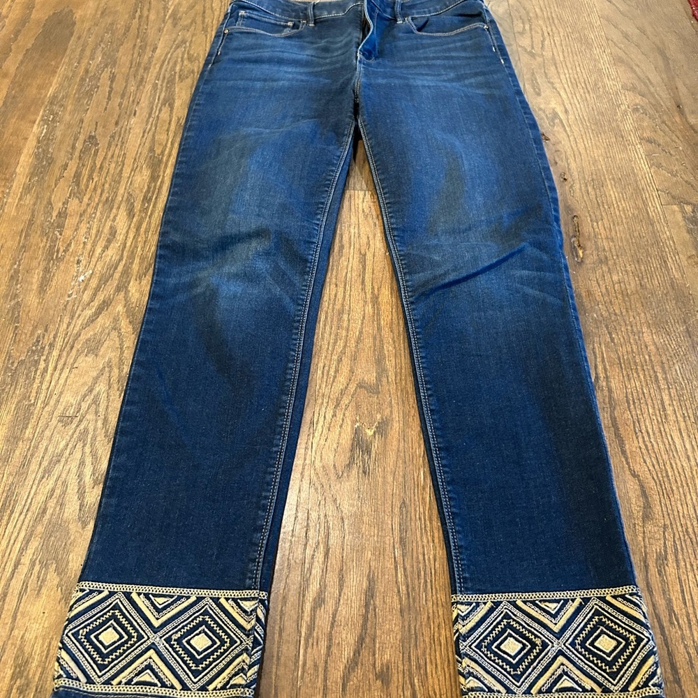 White House Black Market Dark Blue Embroidered Ankle Jeans